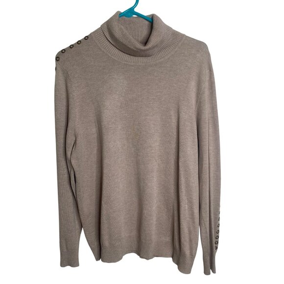 Joseph A Turtleneck Sweater Womens XXL Taupe Button Detail Career Casual - Picture 1 of 9